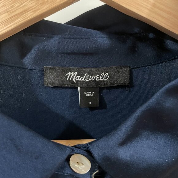 Madewell button-front navy satin midi-maxi dress - Picture 4 of 5